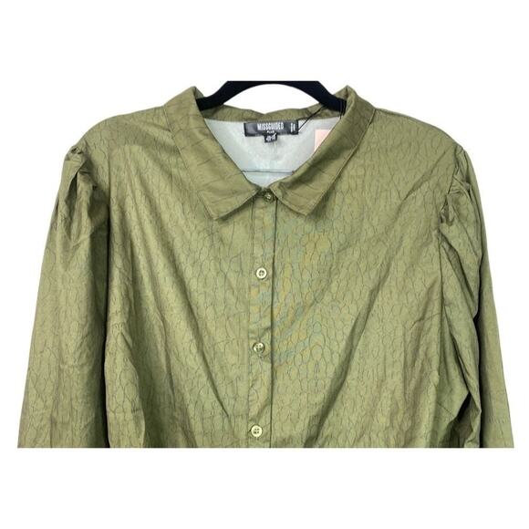 NWT Missguided Plus Ruched Shirt Mini Dress Stretchy Long Sleeve 14 Khaki #2810 - Picture 10 of 14